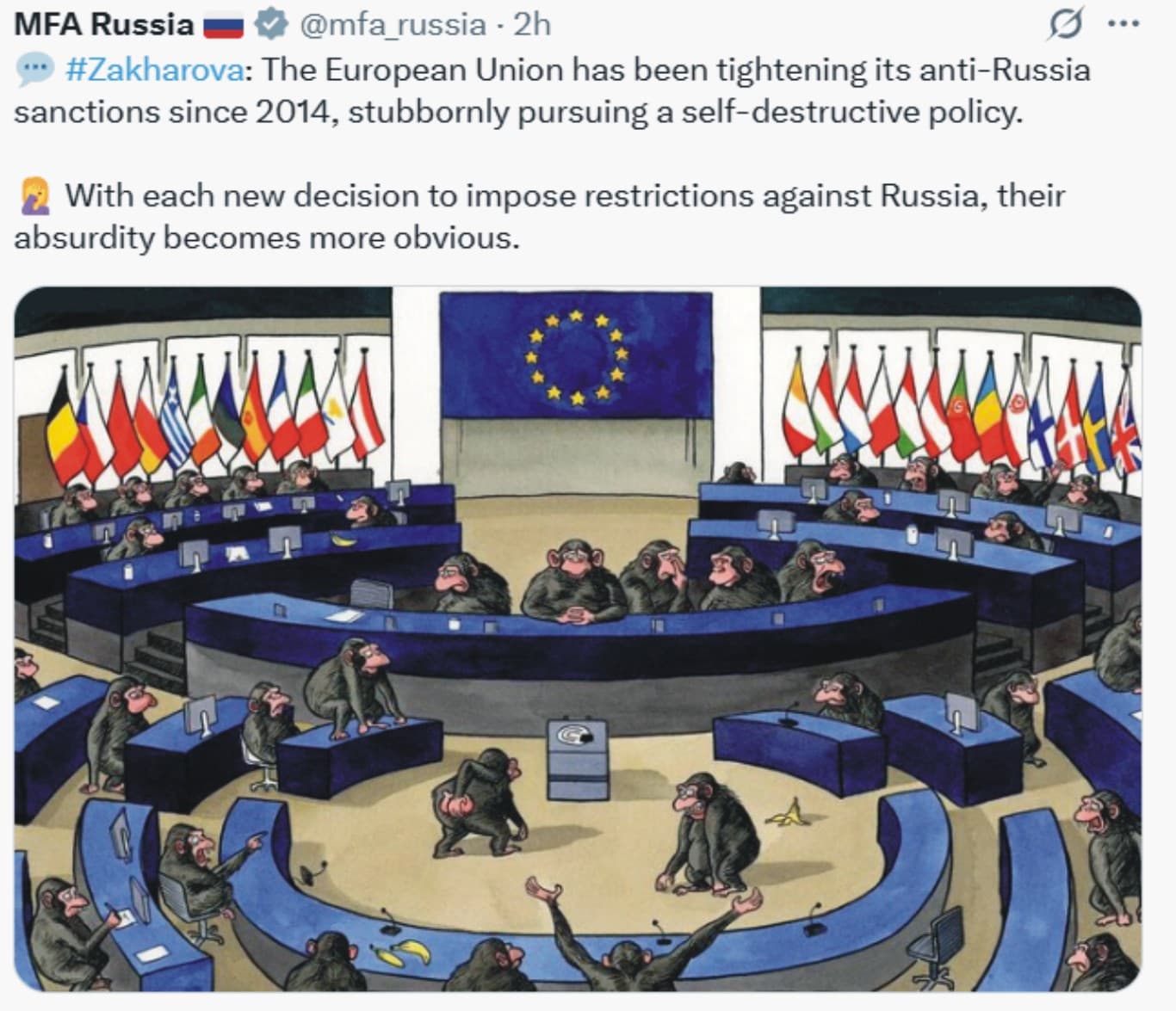 Russia Accuses EU of “Self-Destructive” Sanctions Strategy, MFA Issues Latest Rebuke