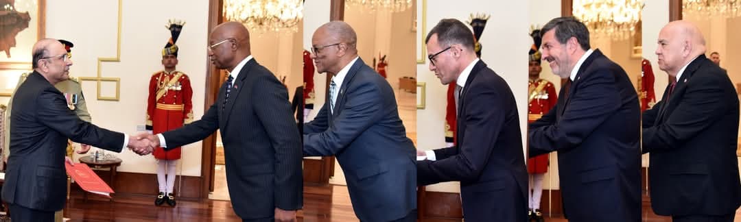 Ambassadors of Angola, Jamaica, Luxembourg, Uruguay & Malta present credentials to President of Pakistan Asif Ali Zardari