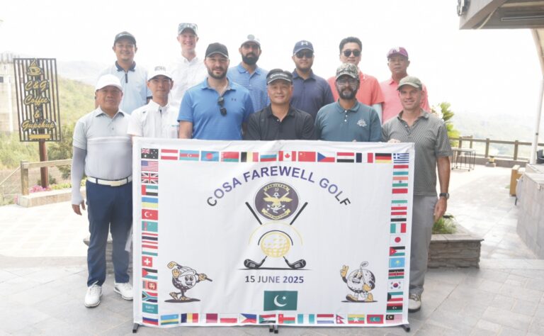 Group photo of Defence Attachés and diplomats at COSA-hosted farewell golf event in Islamabad