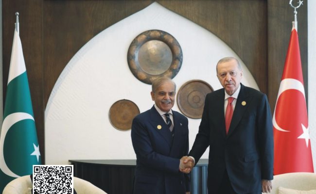 President Erdoğan meets Prime Minister Shehbaz Sharif during the 17th ECO Summit in Khankendi