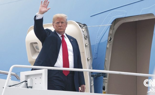 President Donald Trump speaking at a press conference before leaving the G7 summit in Canada due to escalating tensions between Israel and Iran