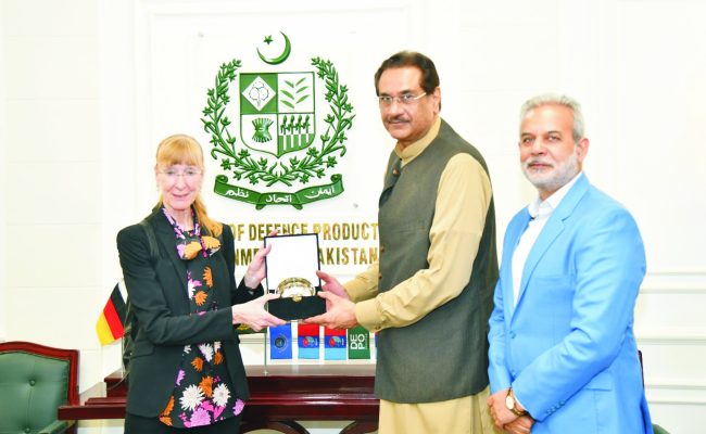 H.E. Ms. Ina Lepel, Ambassador of the Federal Republic of Germany, Calls on Federal Minister for Defence Production Muhammad Raza Hayat Harraj