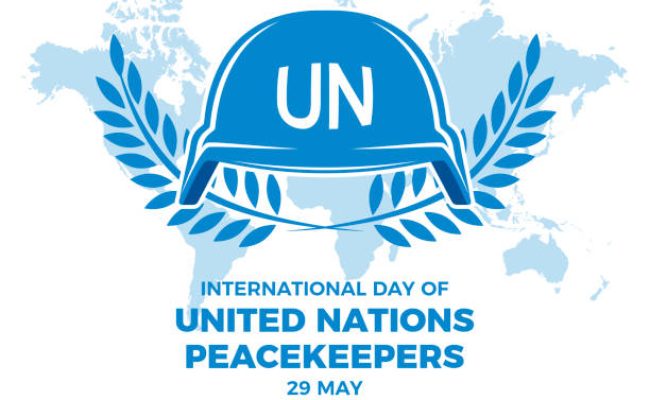 Blue UN military helmet and peace laurel wreath icon vector. Blue army helmet design element. 29 May. Important day